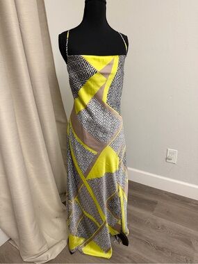 Express Yellow Geometric Maxi Slip Dress